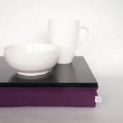 Stable table, iPad stand or wooden Breakfast in Bed serving Tray - Black with Purple Pillow
