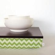 Stable table, iPad stand or wooden Breakfast in Bed serving Tray - Black green Chevron Zig Zag Pillow