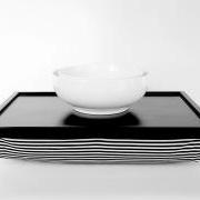 Breakfast Serving Lap Tray or Laptop Lap Desk, stand- Black with black and white striped pillow