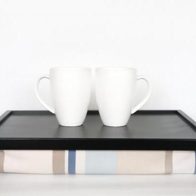 Pastel stripe pillow tray- Black with blue, creme and taupe brown stripe pillow