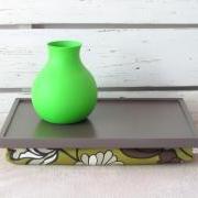  Breakfast serving or Laptop Lap Desk- Greyish Brown with Floral Pillow of Green and Browns
