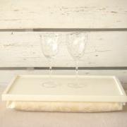  Laptop Lap Desk or Breakfast serving Tray - Off White with Ivory Jacquard fabric pillow with pattern- Custom Order