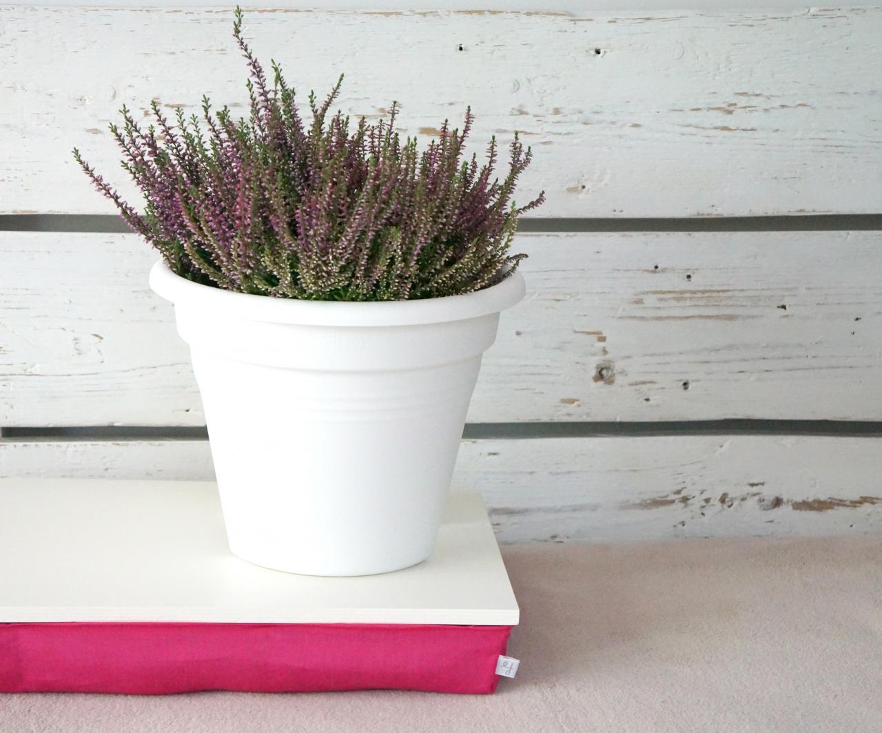 Ipad Stable Table Or Laptop Lap Desk Without Edges - Off White With Fuchsia Linen Pillow