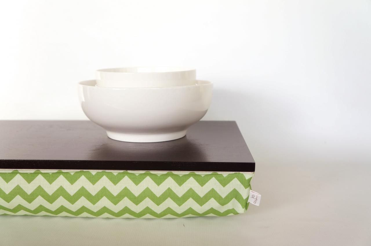 Stable Table, Ipad Stand Or Wooden Breakfast In Bed Serving Tray - Black Green Chevron Zig Zag Pillow
