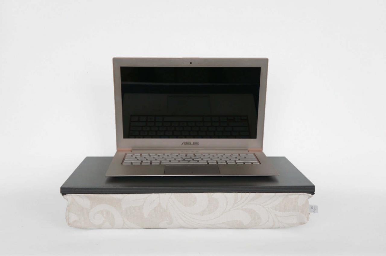 Laptop Stand With Comfortable Pillow - Dark Grey Tray With Structured Ivory Pillow