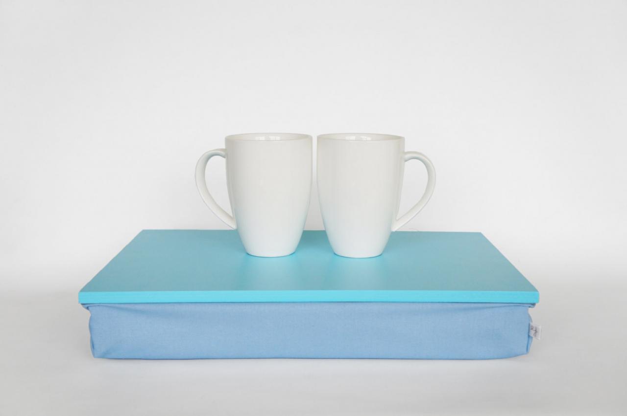 Serving Tray With Pillow Or Laptop Lap Desk - Aqua Blue With Light Blue Cotton Pillow