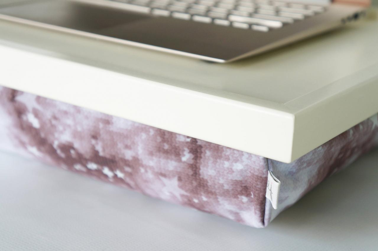 Laptop Stand With Comfortable Pillow, Lap Desk - Off White Tray, Purple Brown Star Print Pillow