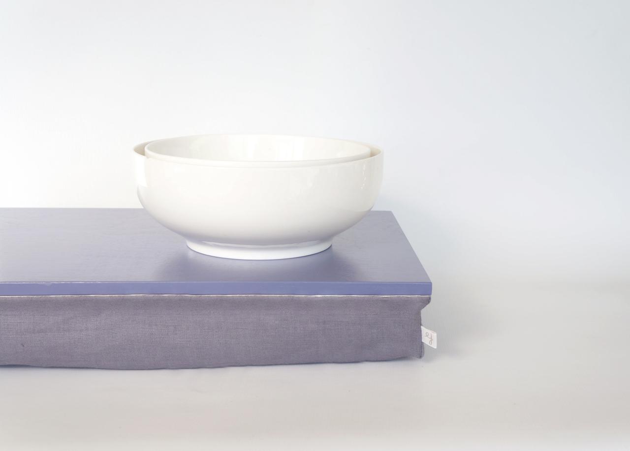 Bed tray, iPad stable table or Laptop Lap Desk without edges - Light Slate Blue with blue shade grey linen pillow