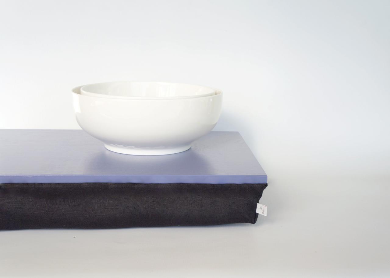 Breakfast in bed Tray, Laptop Lap Desk without edges - Light slate blue with black cushion