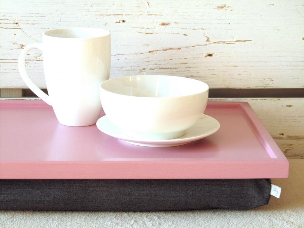 Breakfast Serving Or Laptop Lap Desk- Pink With Grey Pillow