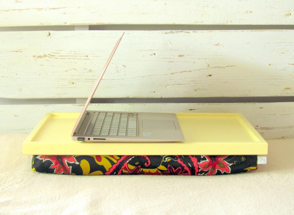 Laptop Lap Desk Or Breakfast Serving Tray - Soft Pastel Yellow With Flowers- Custom Order
