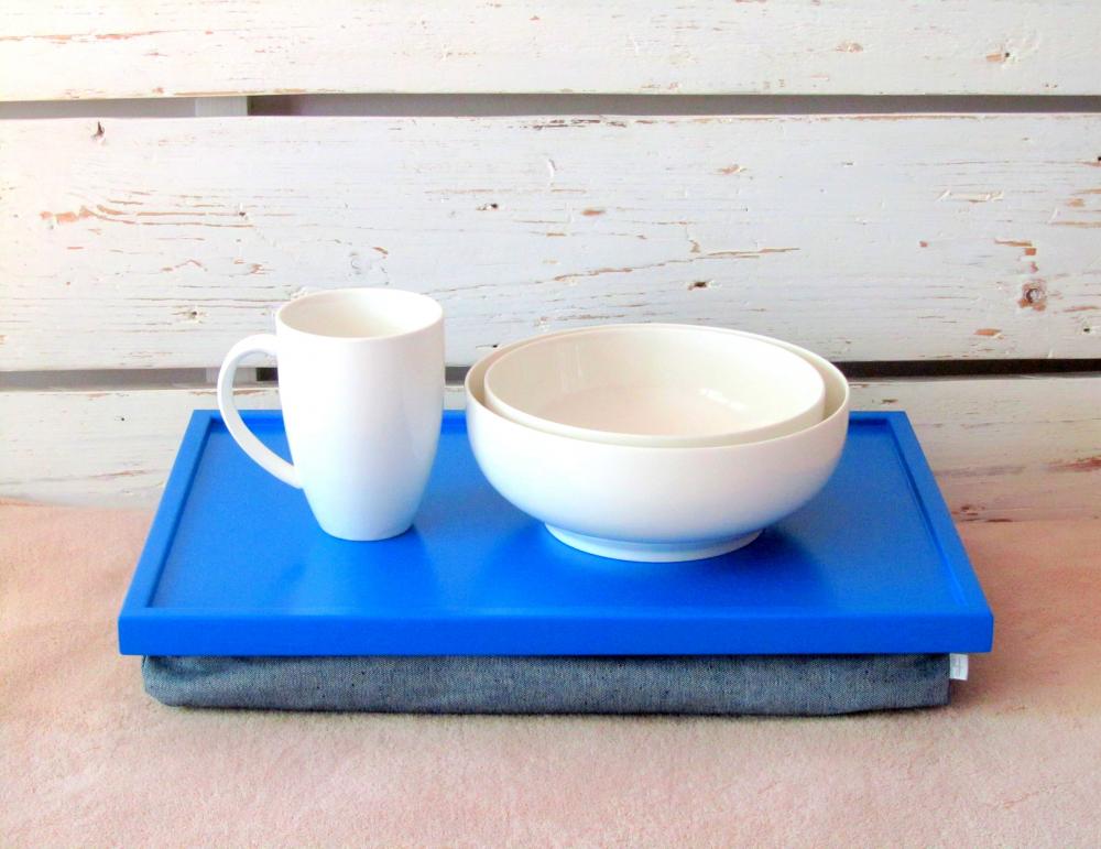 Laptop Lap Desk Or Breakfast Serving Tray - Bright Blue With Denim Fabric