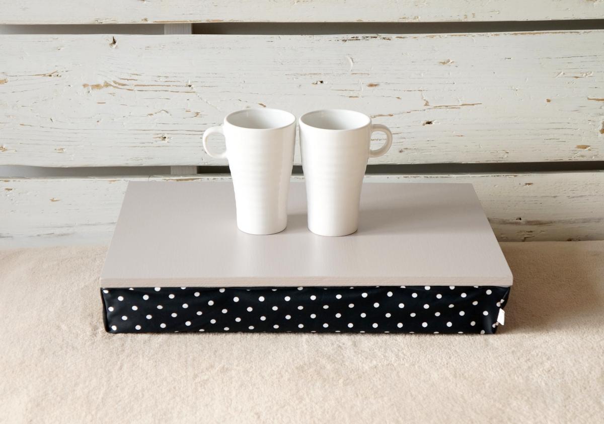 I- Pad Stable Table Or Laptop Lap Desk Without Edges - Soft Grey With Black Polka Dot Pillow- Custom Order