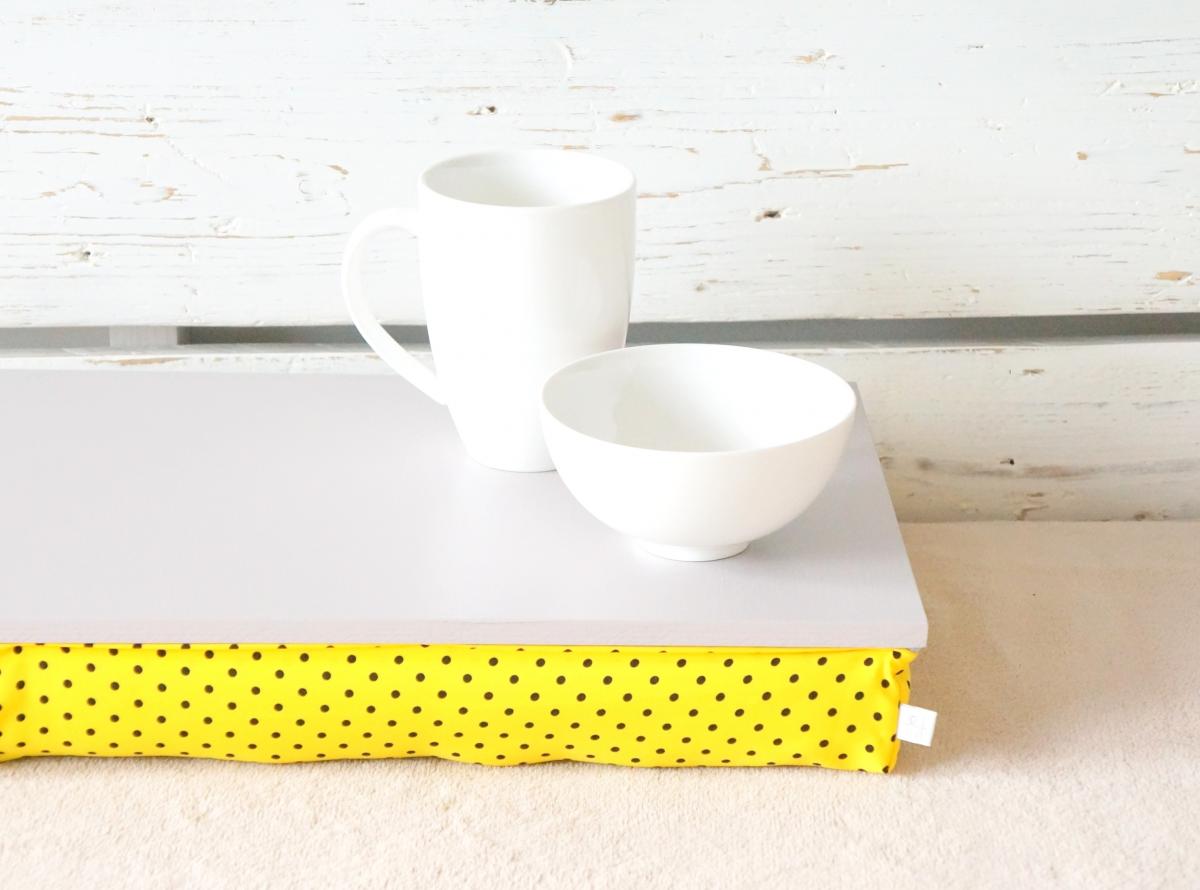 I- Pad Stable Table Or Laptop Lap Desk Without Edges - Grey With Yellow And Black Polka Dots Pillow- Custom Order