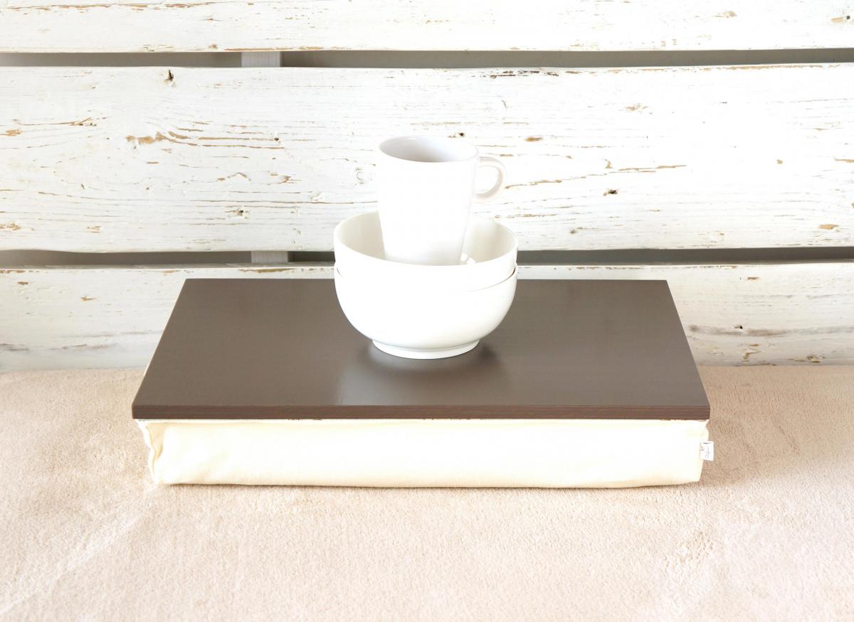 I- Pad stable table or Laptop Lap Desk without edges - Greyish brown with Ivory linen pillow- Custom Order